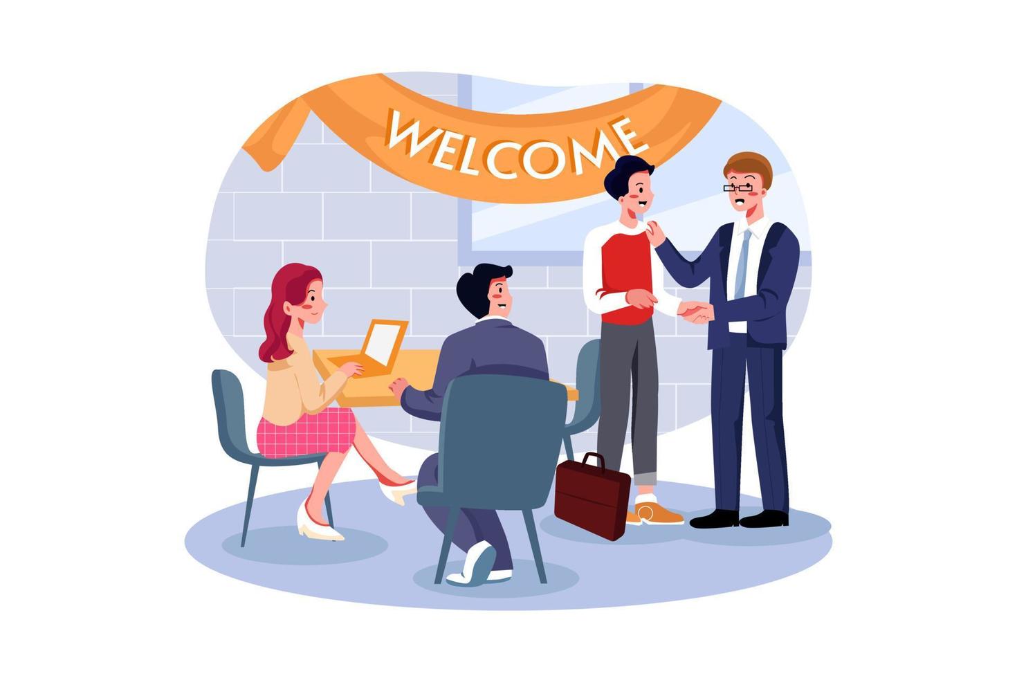 Openly welcomes an employer with a firm handshake vector