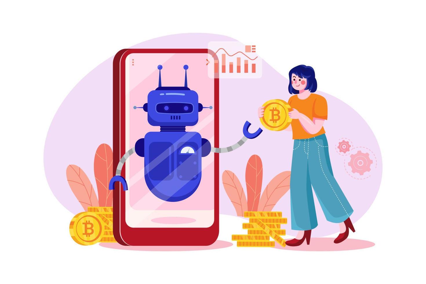 Cryptocurrency Trading Bot Flat Illustrations Concept vector