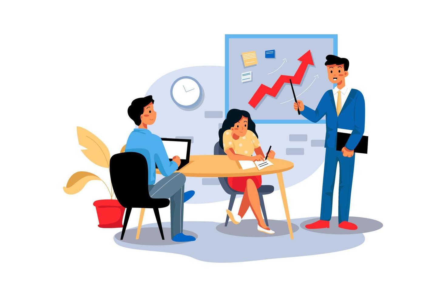 Businessman showing company growth to employee vector