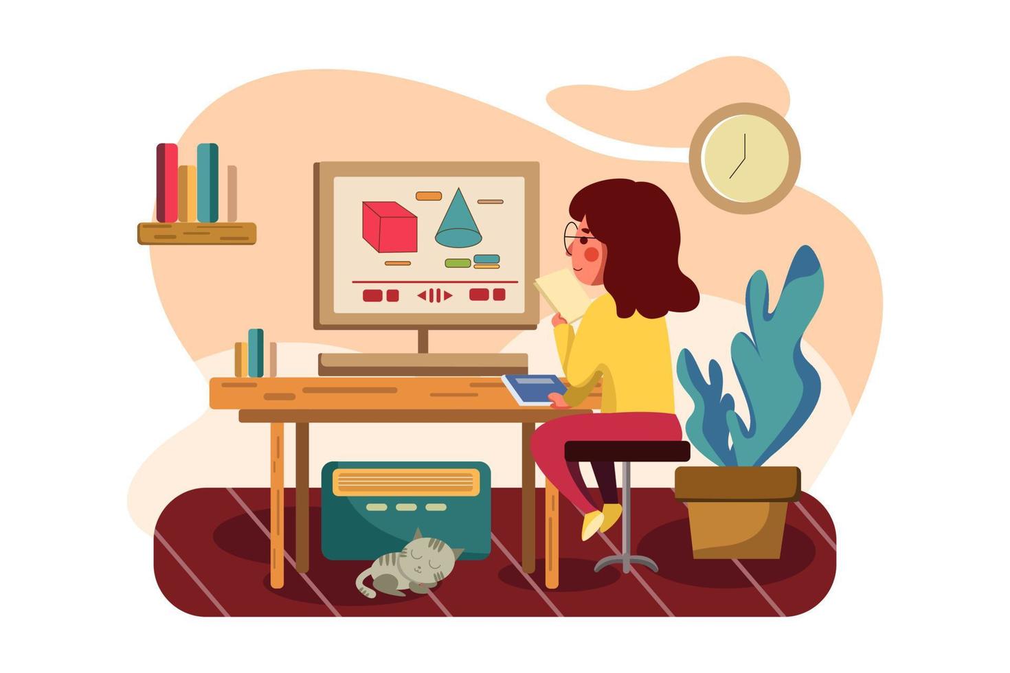 The girl learn online math tutoring illustration vector