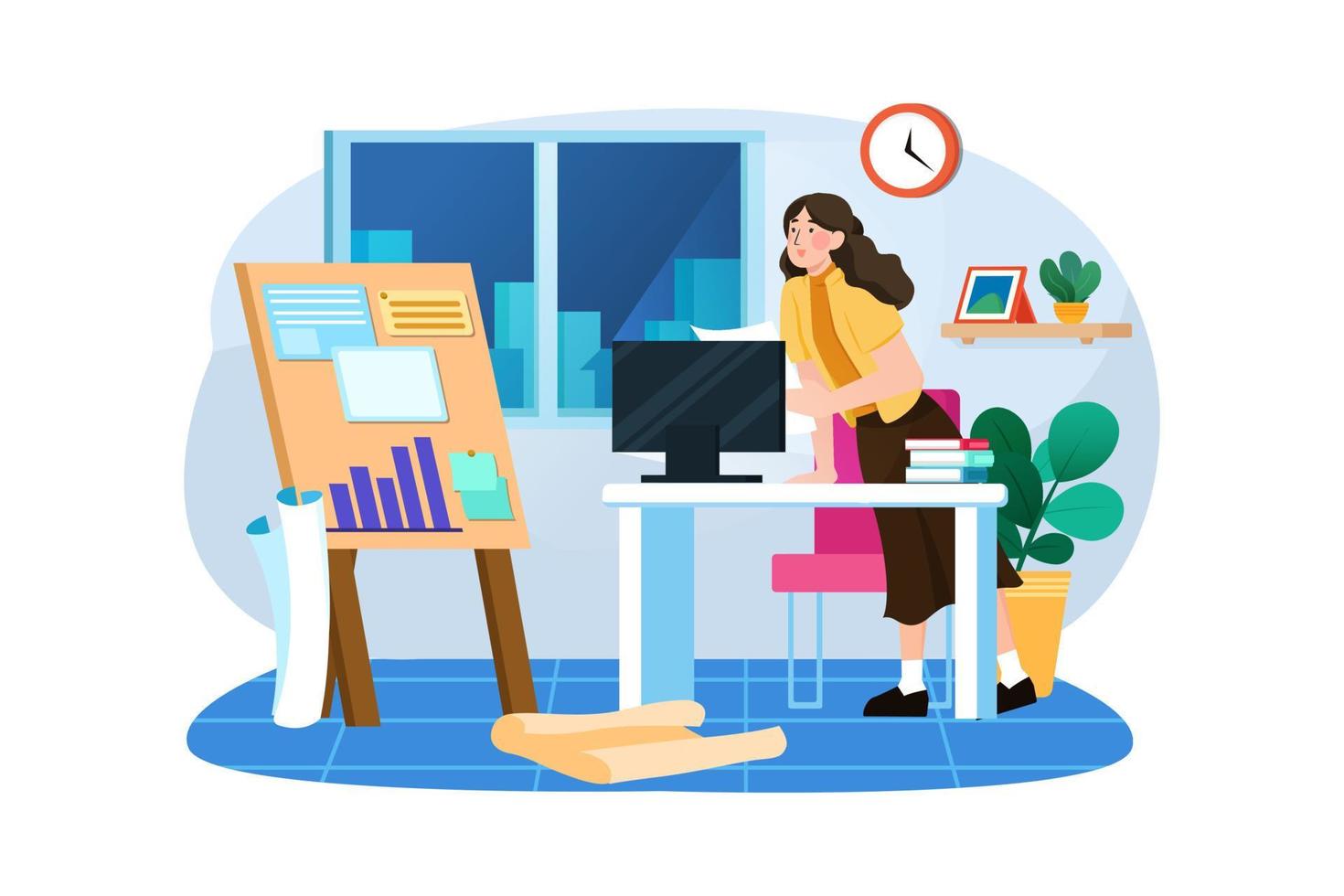 Female employee working on project vector