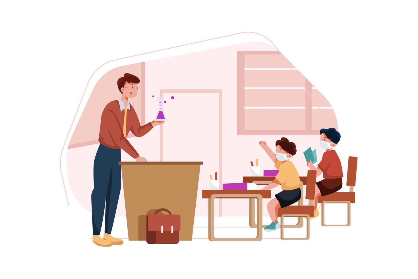 Children wearing mask learning in class vector