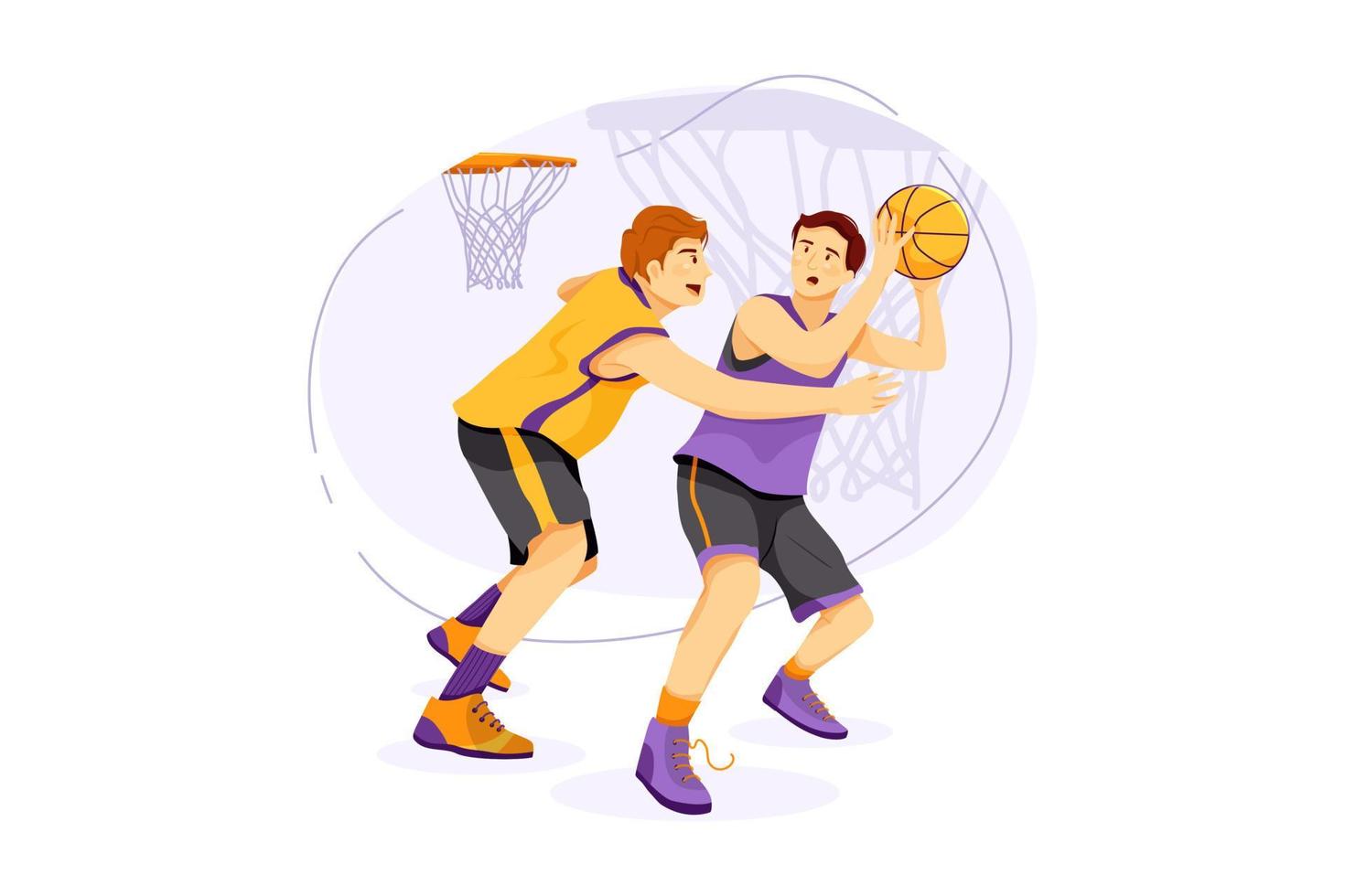 Students playing basketball on the ground vector