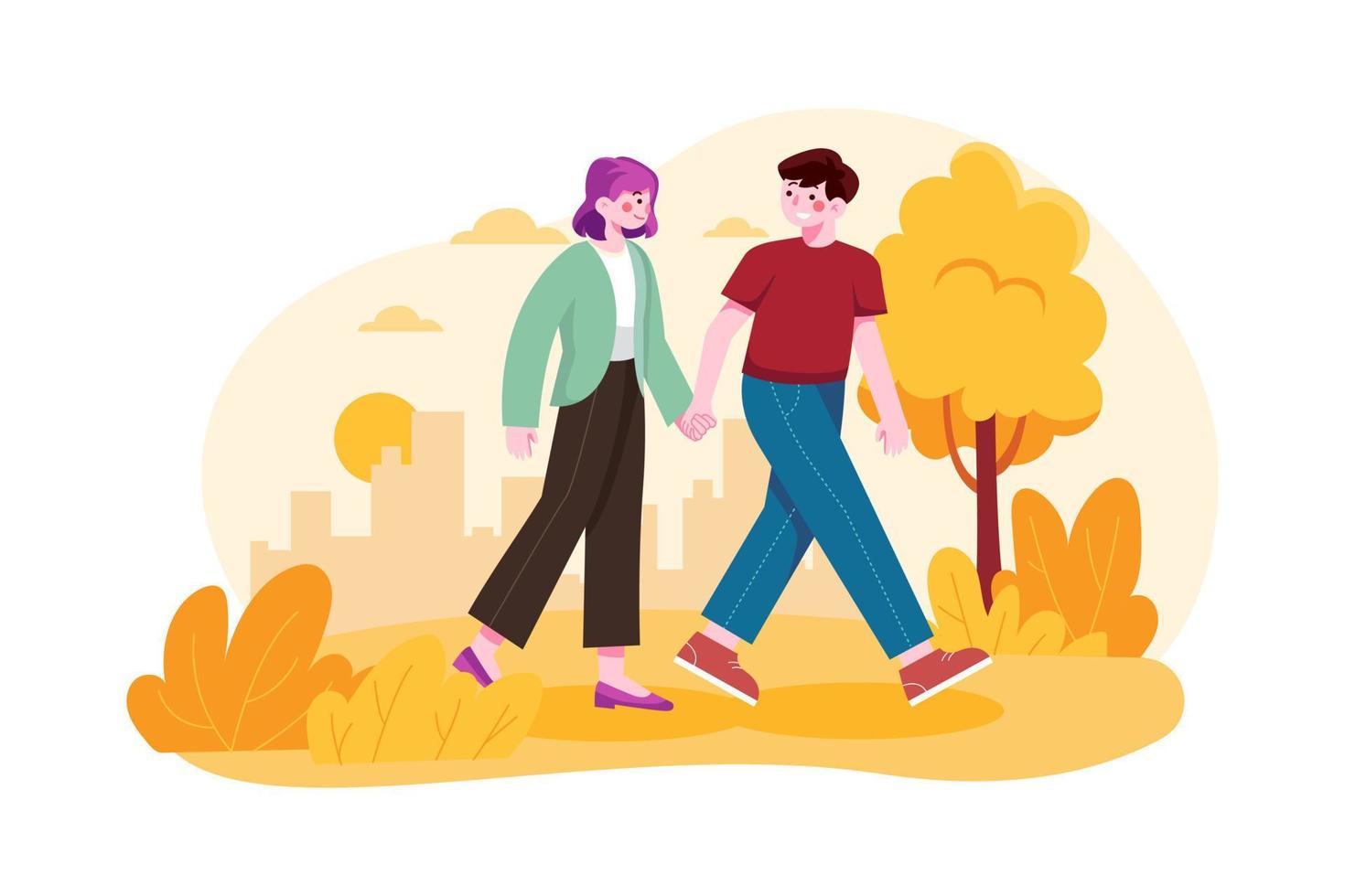 pareja romántica caminando tomados de la mano vector