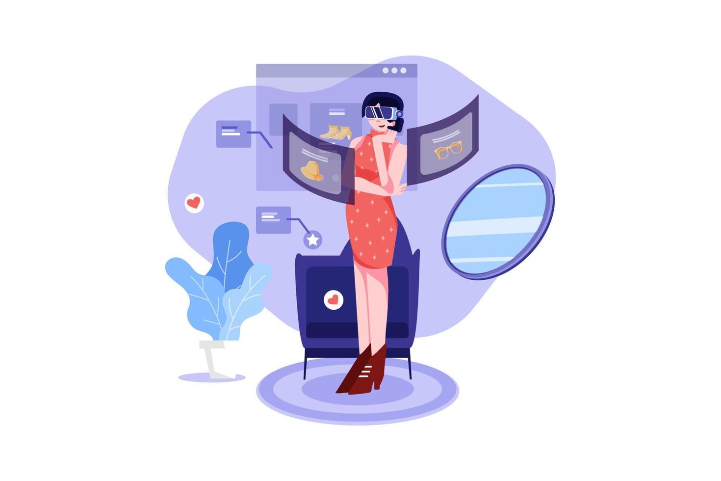 Girl Doing Virtual Shopping in The Metaverse vector