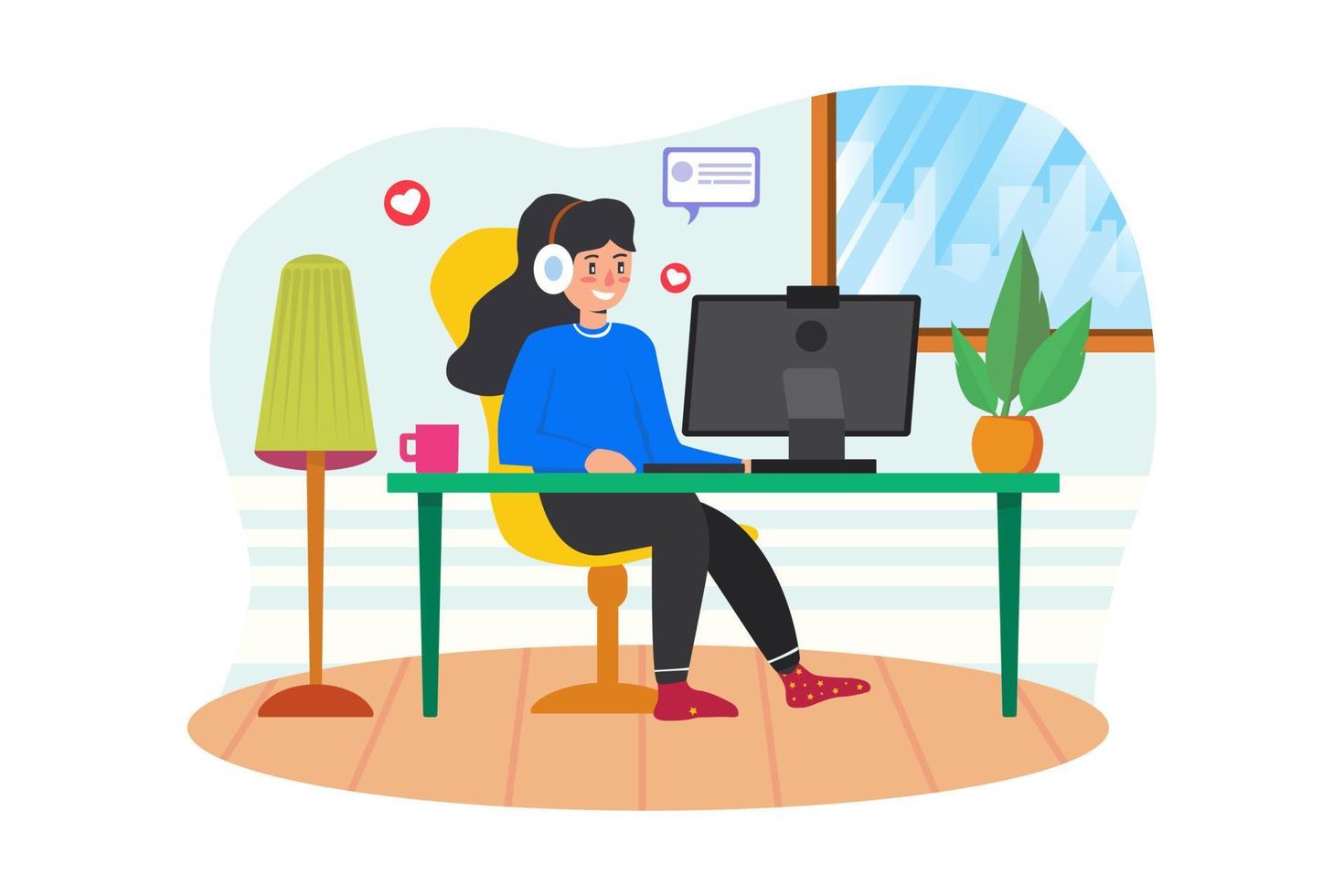 Asian woman using internet for tutorial live video. vector