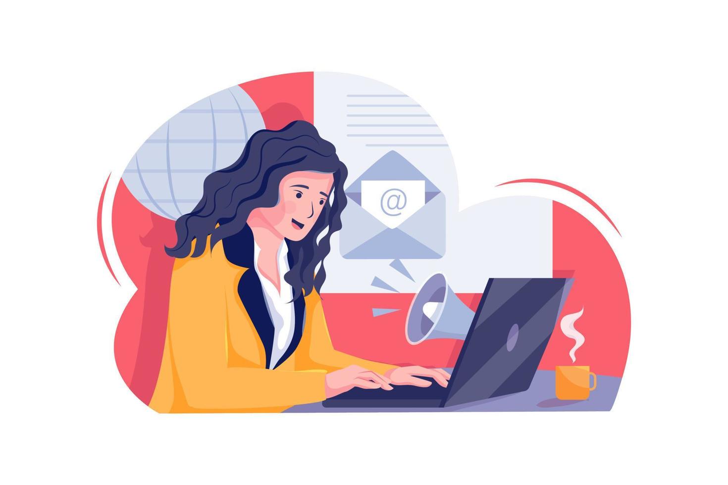 la mujer está trabajando en su computadora portátil. vector