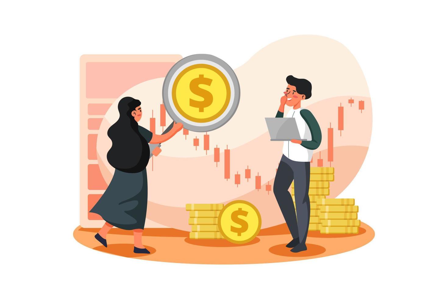 A couple studying about profits of stock market vector
