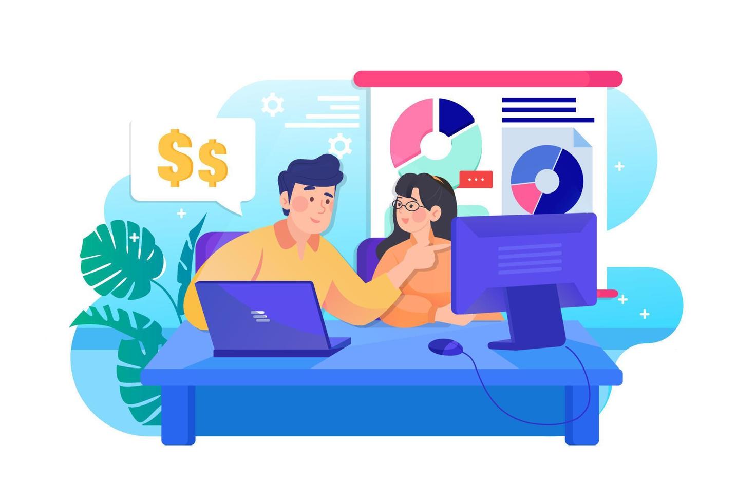 Man discussing with woman about project income vector