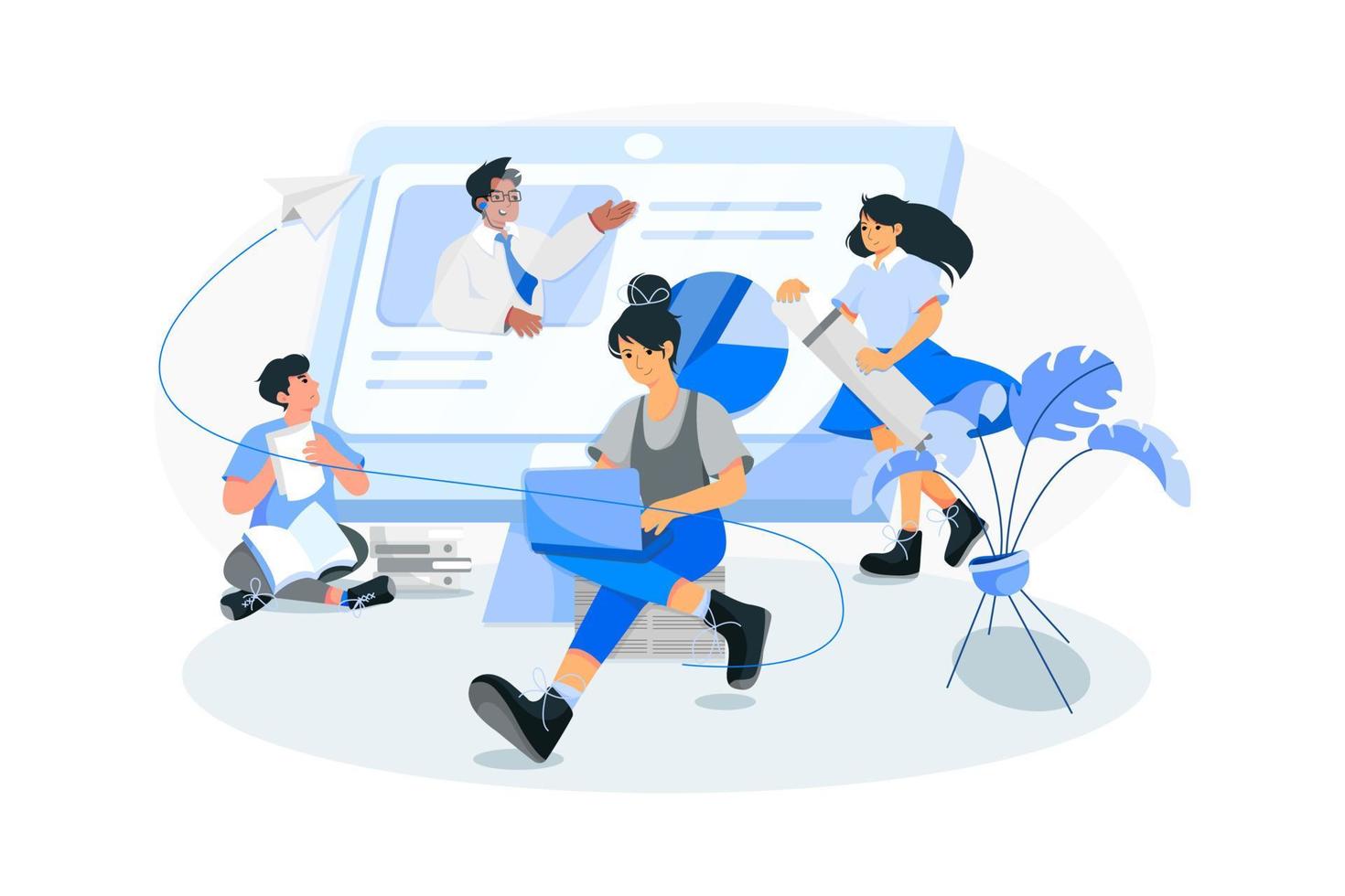 Online course with people helping each other vector