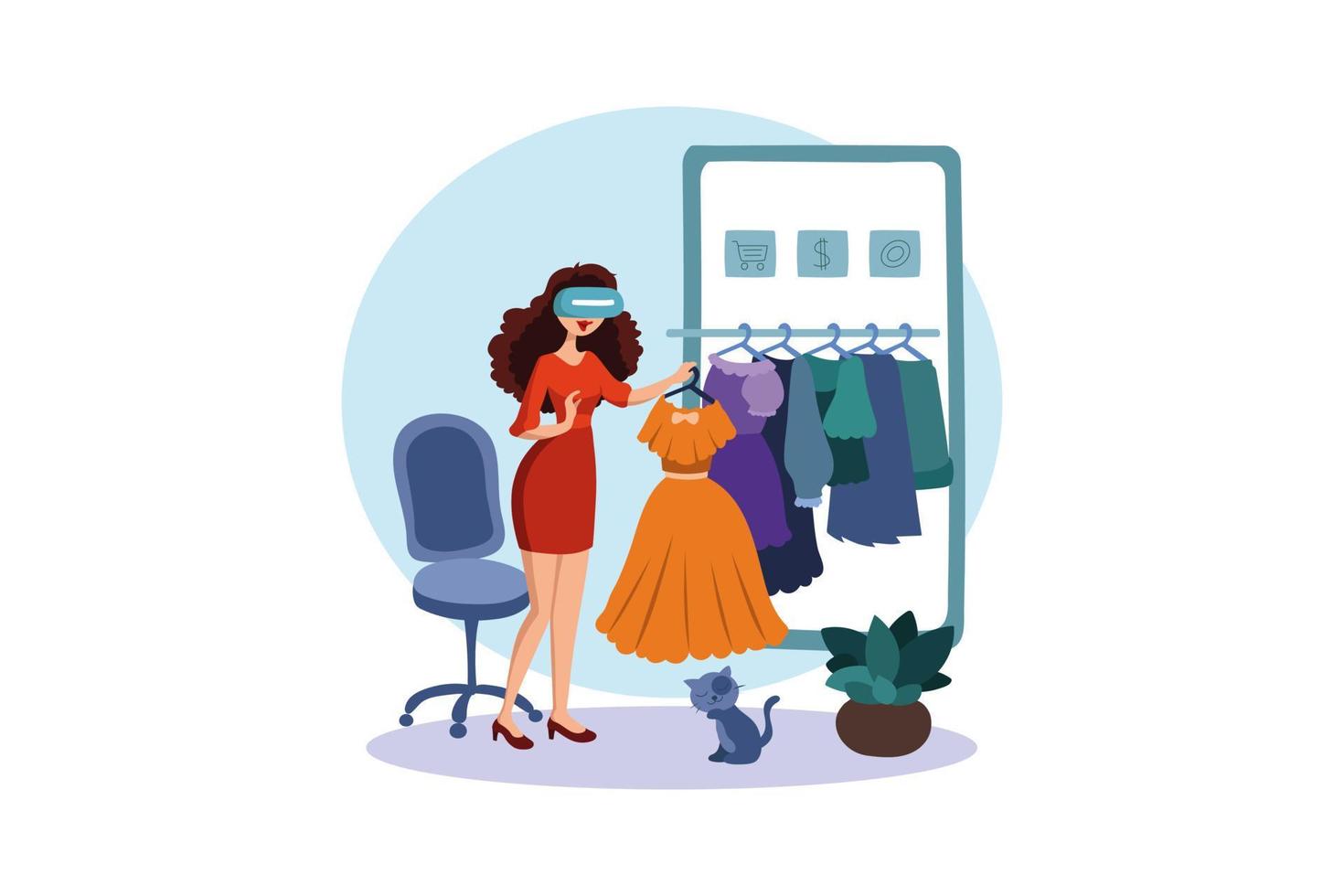 Woman doing virtual shopping online vector