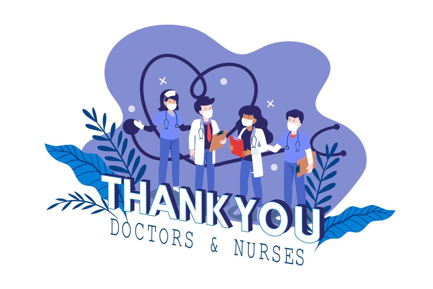 Thank you doctors and nurses Illustration concept. Flat illustration isolated on white background vector