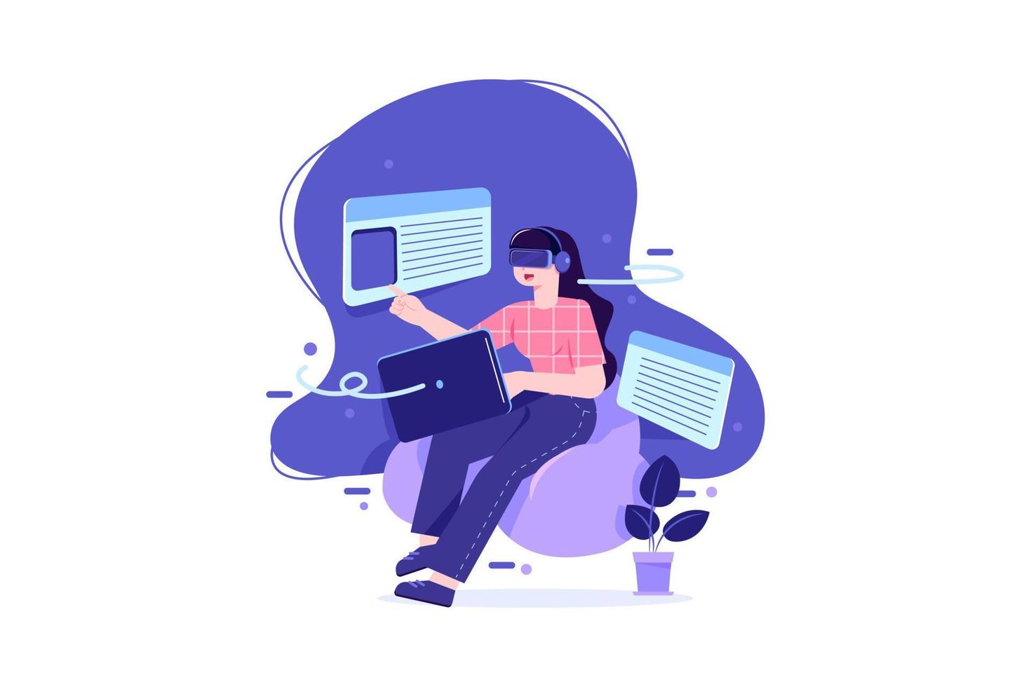 Girl Enjoying Study Using Virtual Reality Tech vector