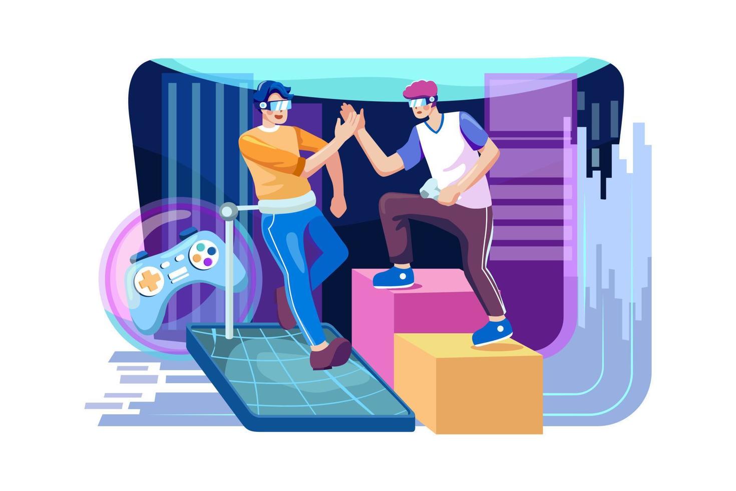 Friends playing VR game Illustration vector