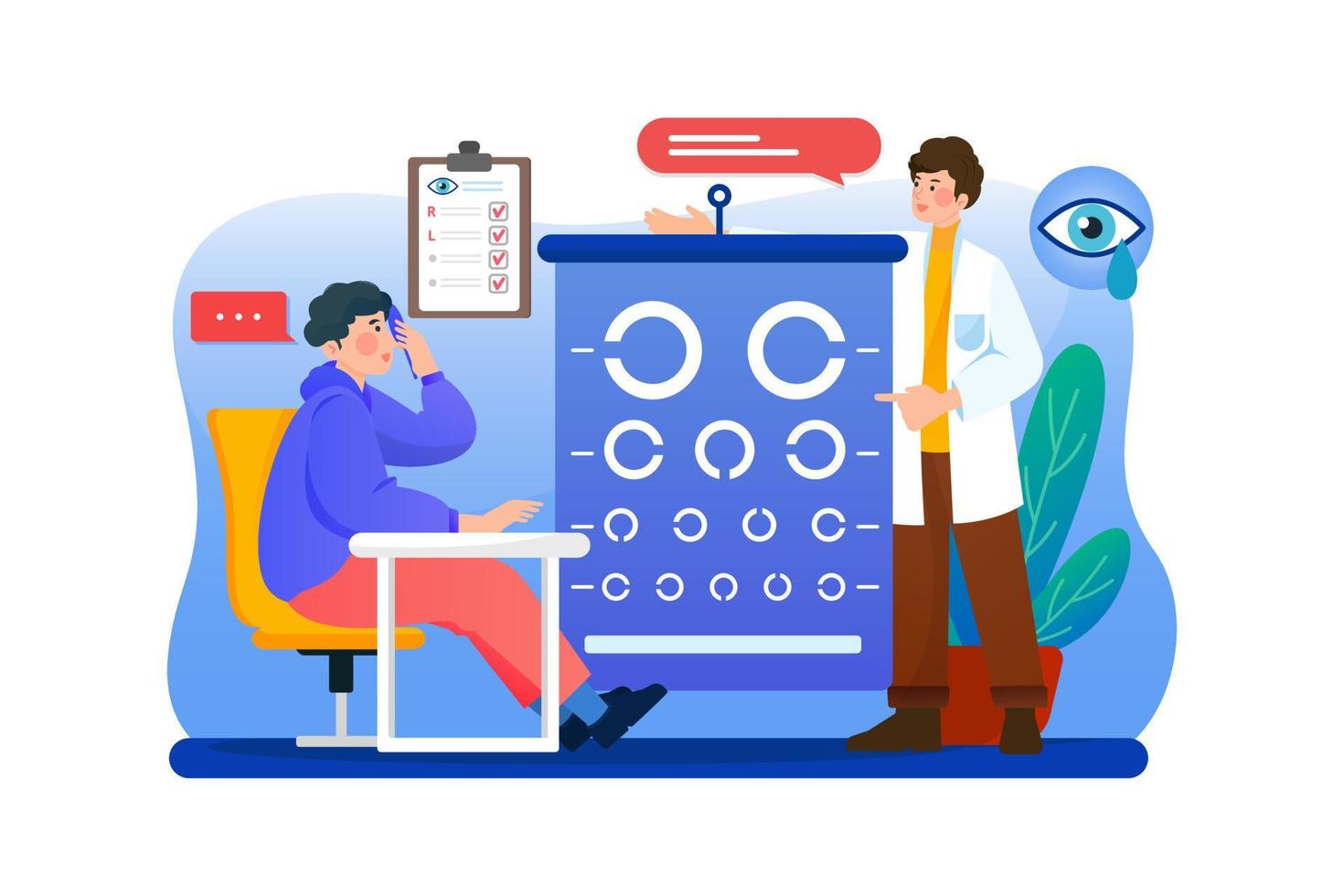 Female optometrist character in medical uniform, vision examination consultation vector