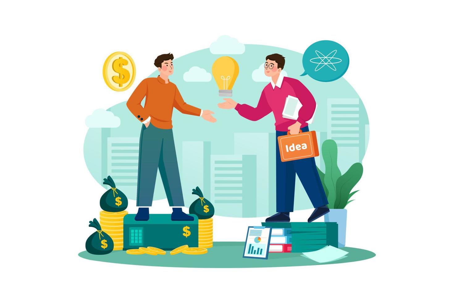 Businessman selling the idea for the money vector
