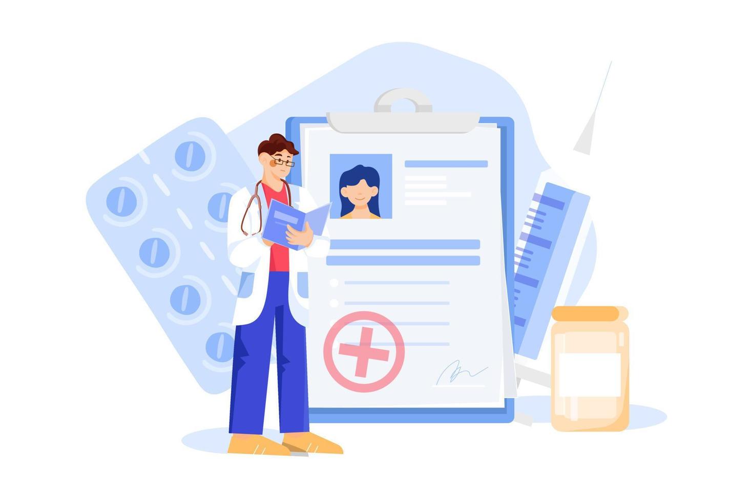 concepto de ilustraciones planas de informes médicos vector