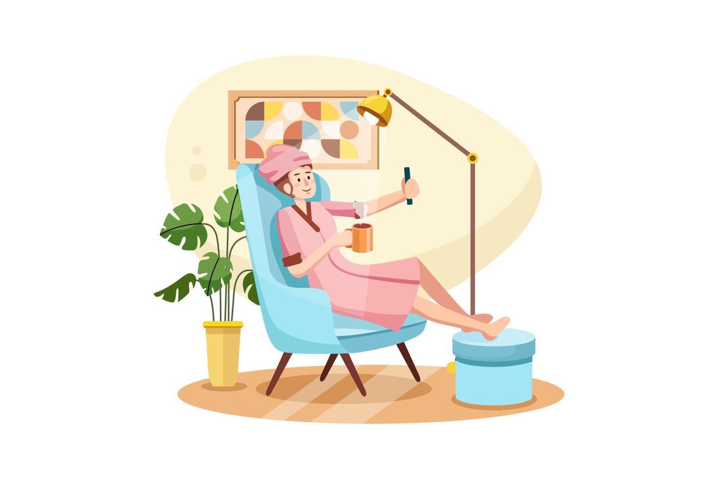 Young Asian micro-influencer in relaxed casual style at home vector