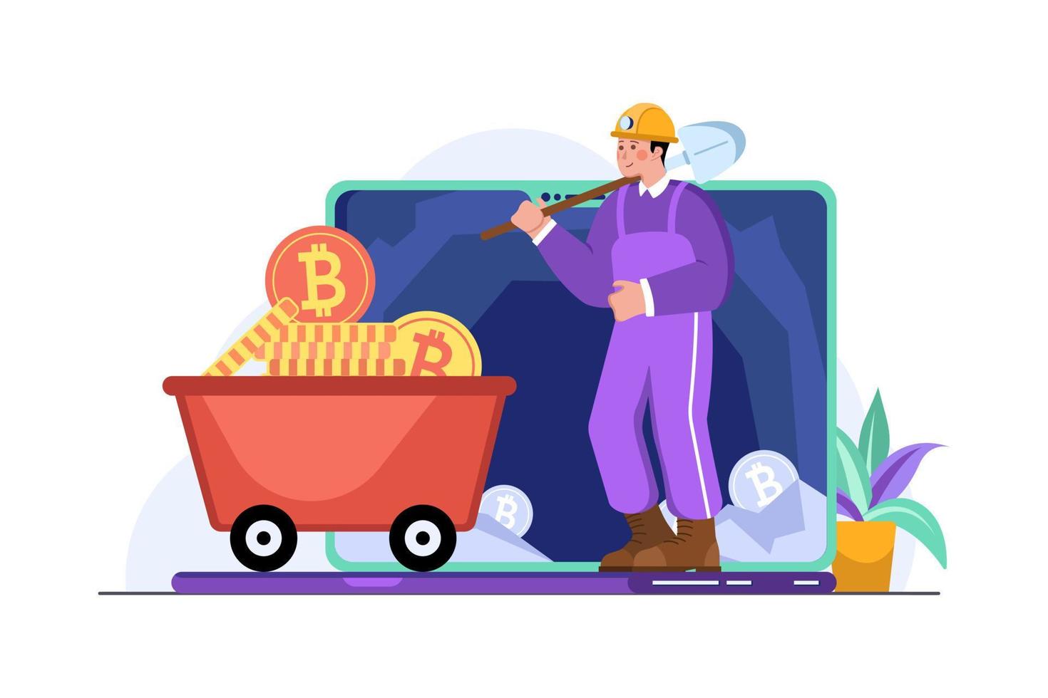 Cryptocurrency Mining Flat Illustration Concept vector