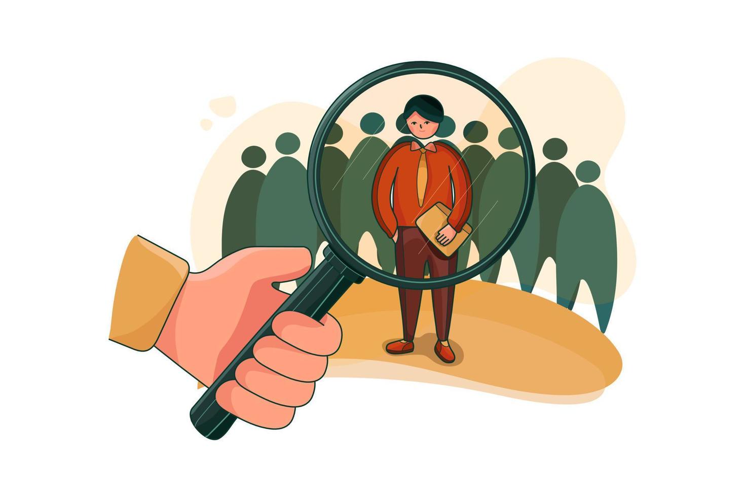 Recruitment Hand Zoom Magnifying Glass Picking Business Person Candidate People Group vector