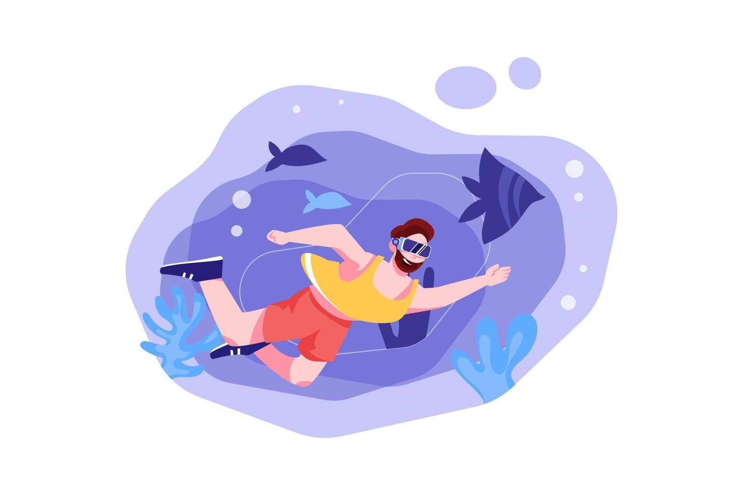 Man Experiencing Virtual Sea Tour in The Metaverse vector