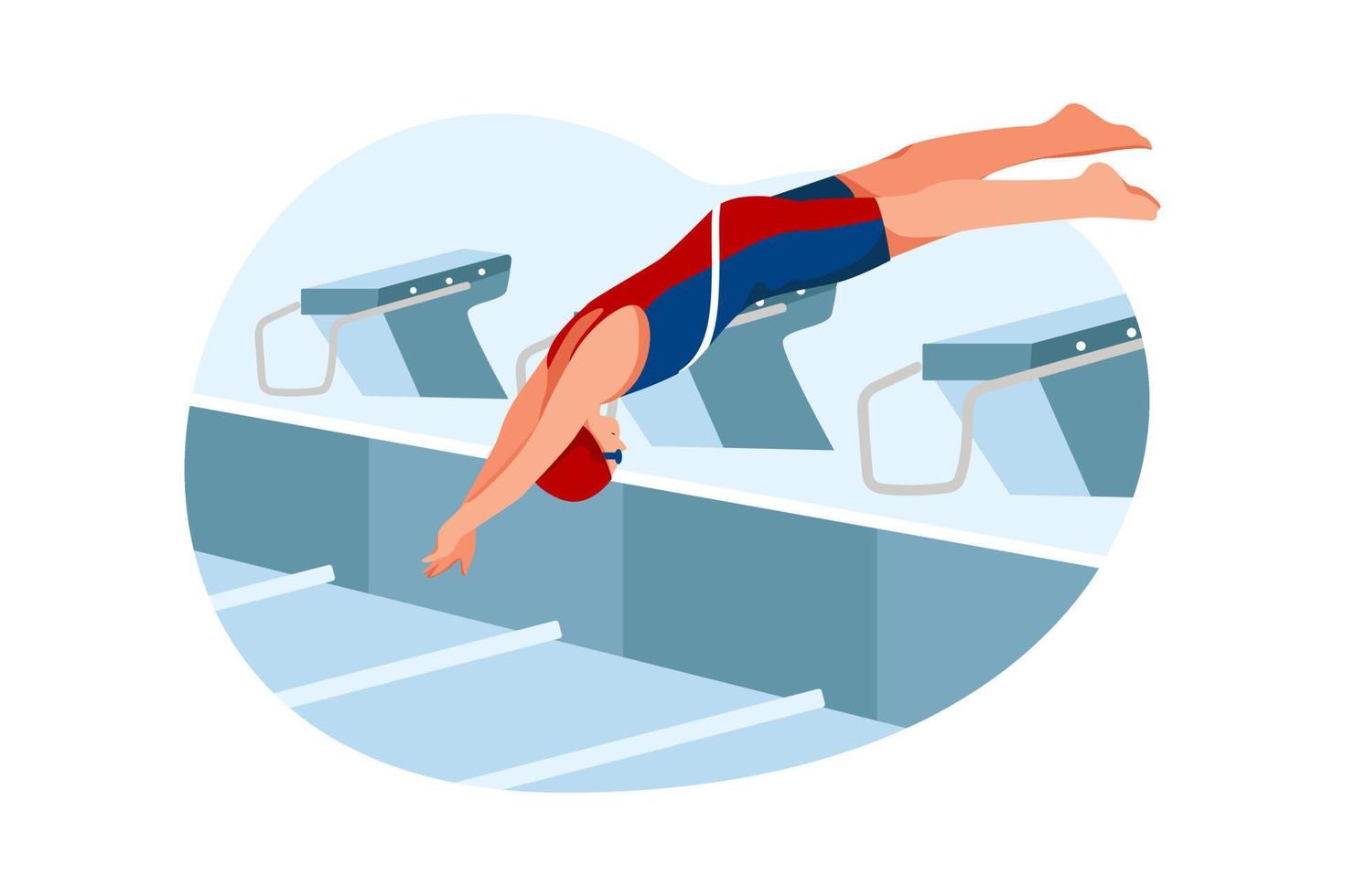 Swimming Flat Illustrations ConCept vector