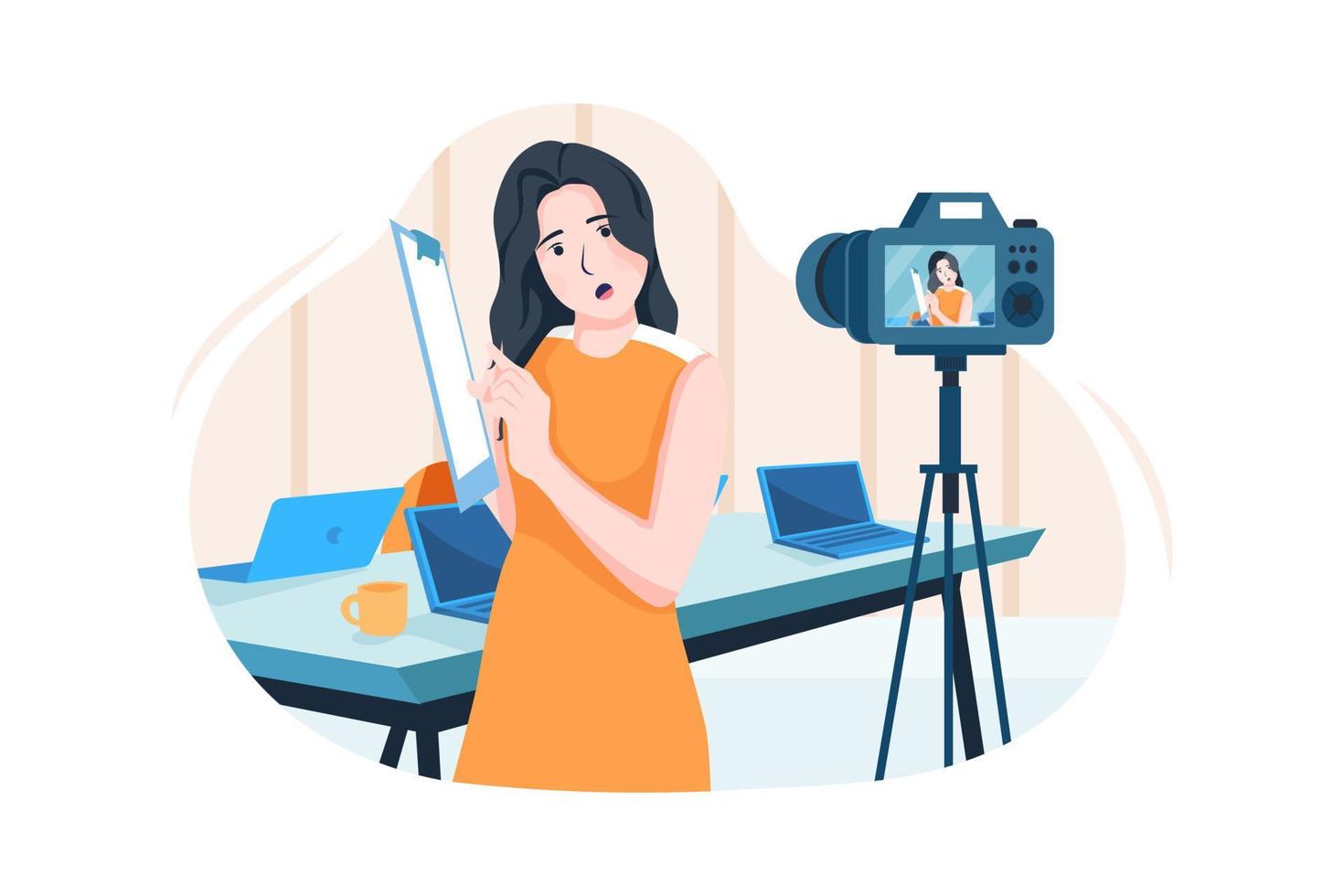 Businesswoman coaching online in front of a video camera. vector