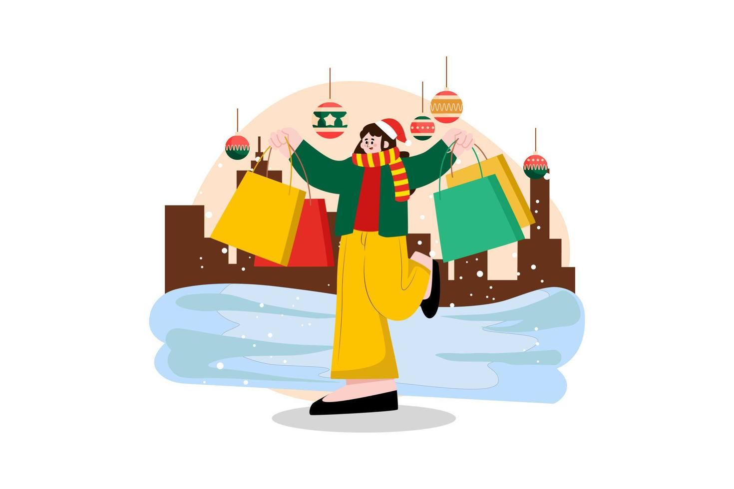 Woman with Christmas shopping bags vector