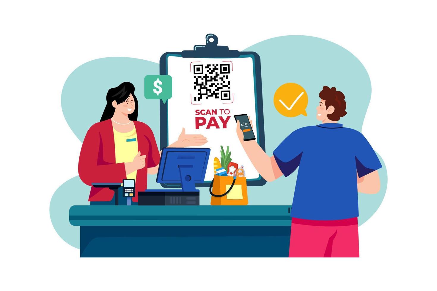 Man Doing Payment With Qr Scanner vector