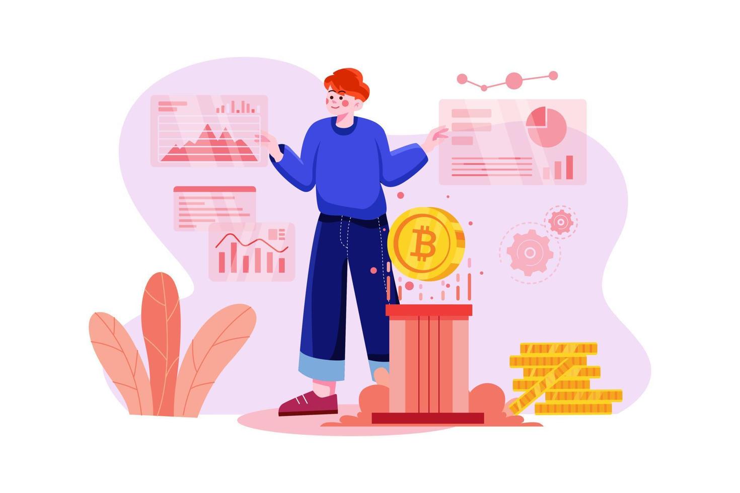 Crypto Data Analysis Flat Illustrations Concept vector