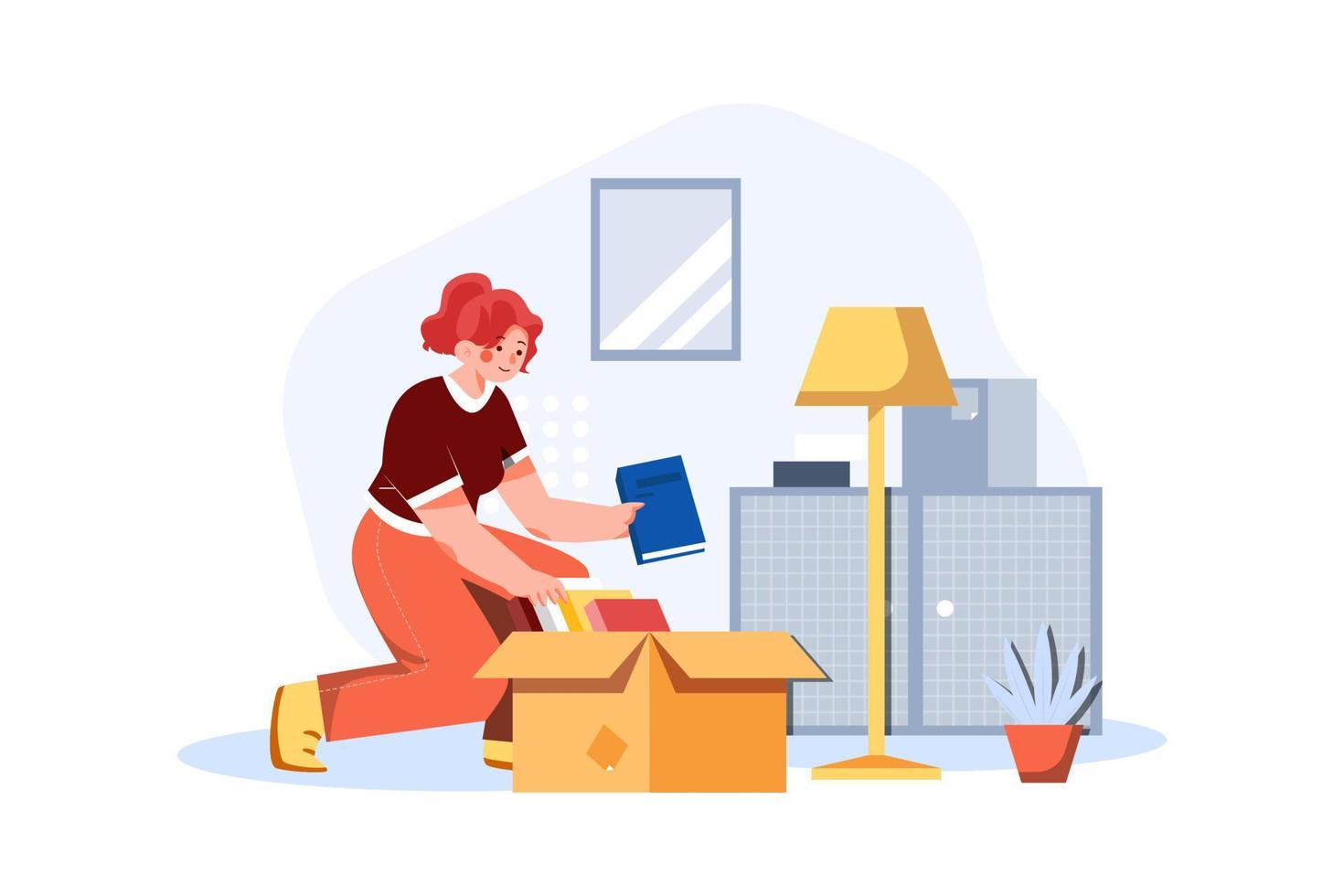 Girl Doing The Packing For House Shifting vector