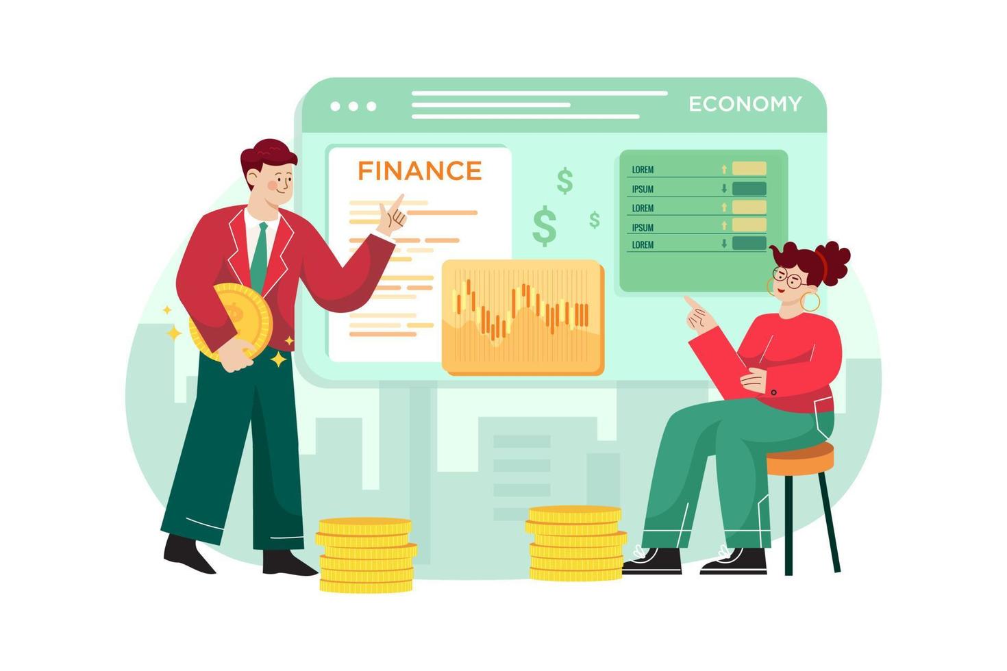 concepto de ilustraciones planas de finanzas y economía vector