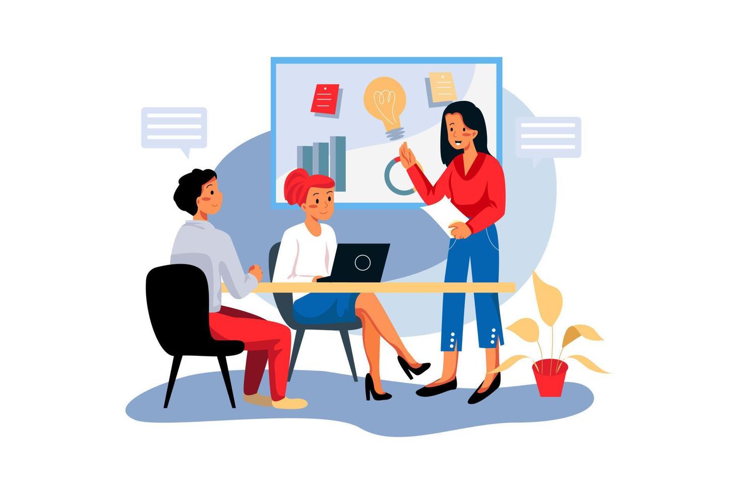 Young businesswoman giving a presentation on future plans to her colleagues at the office vector