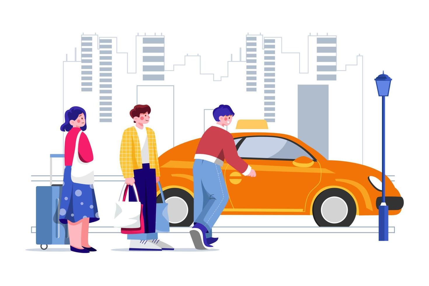 People queuing for taxis at a taxi stand in the city vector