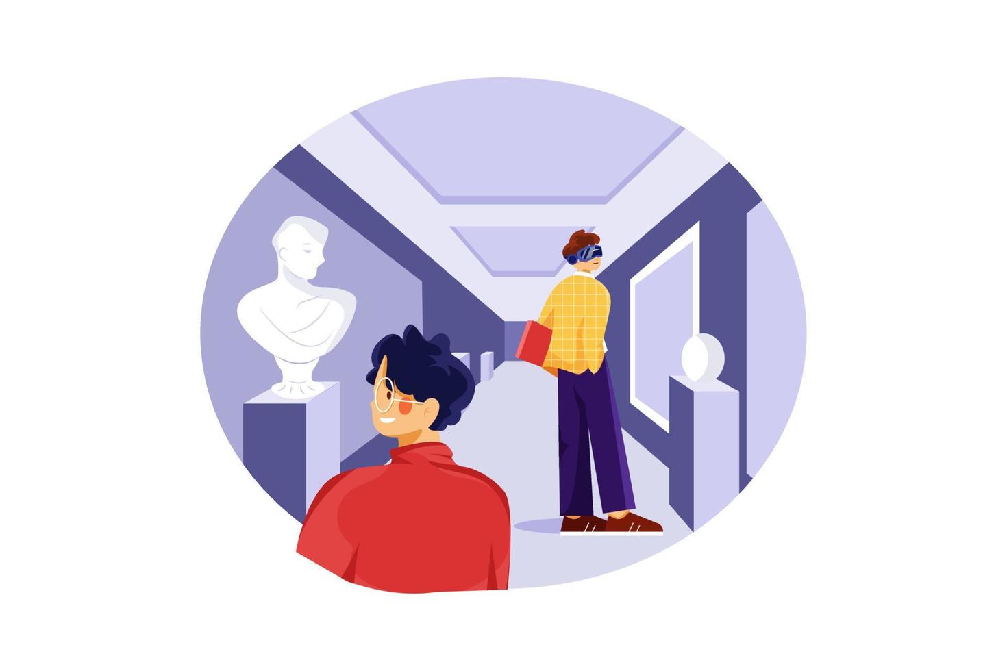 Man looking at NFT art using VR vector