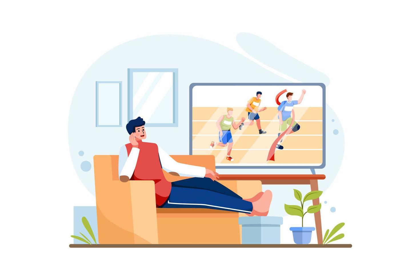 hombre viendo deportes de streaming en tv vector