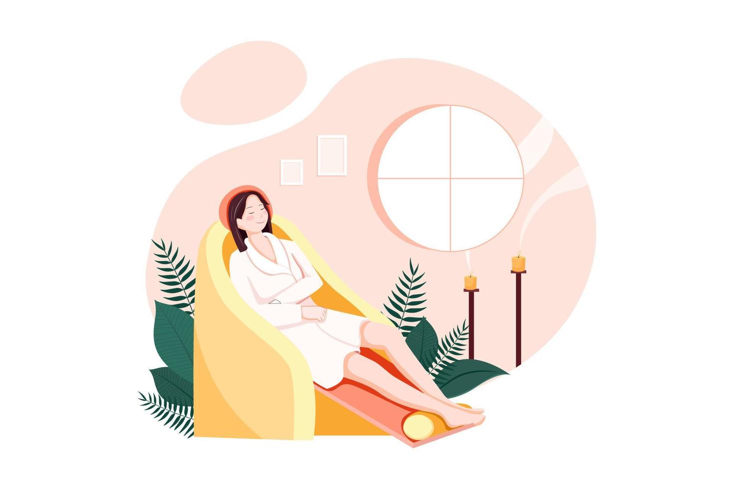 Woman visiting beauty salon, female client siting in comfortable chair. vector