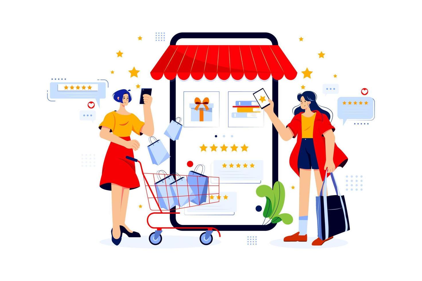 Women Giving Shopping Reviews Online vector