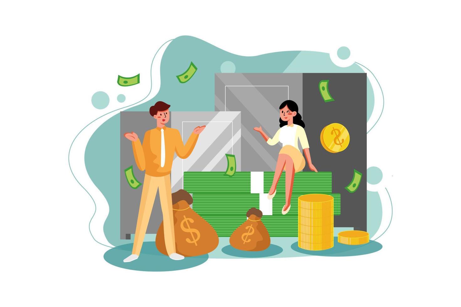 Cheerful businessperson with lots of money Illustration vector