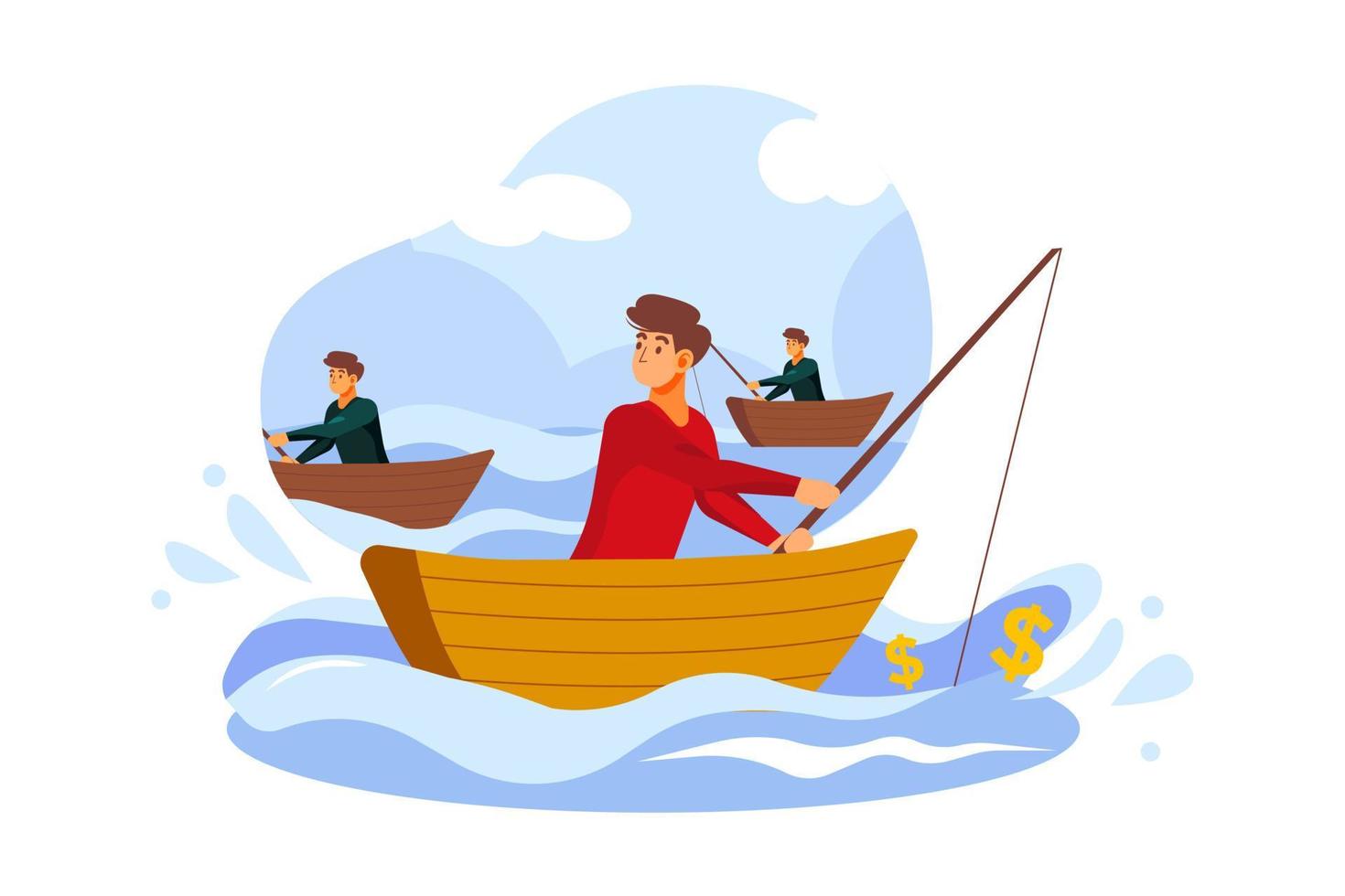 Businessman fishing dollar sitting in boat vector