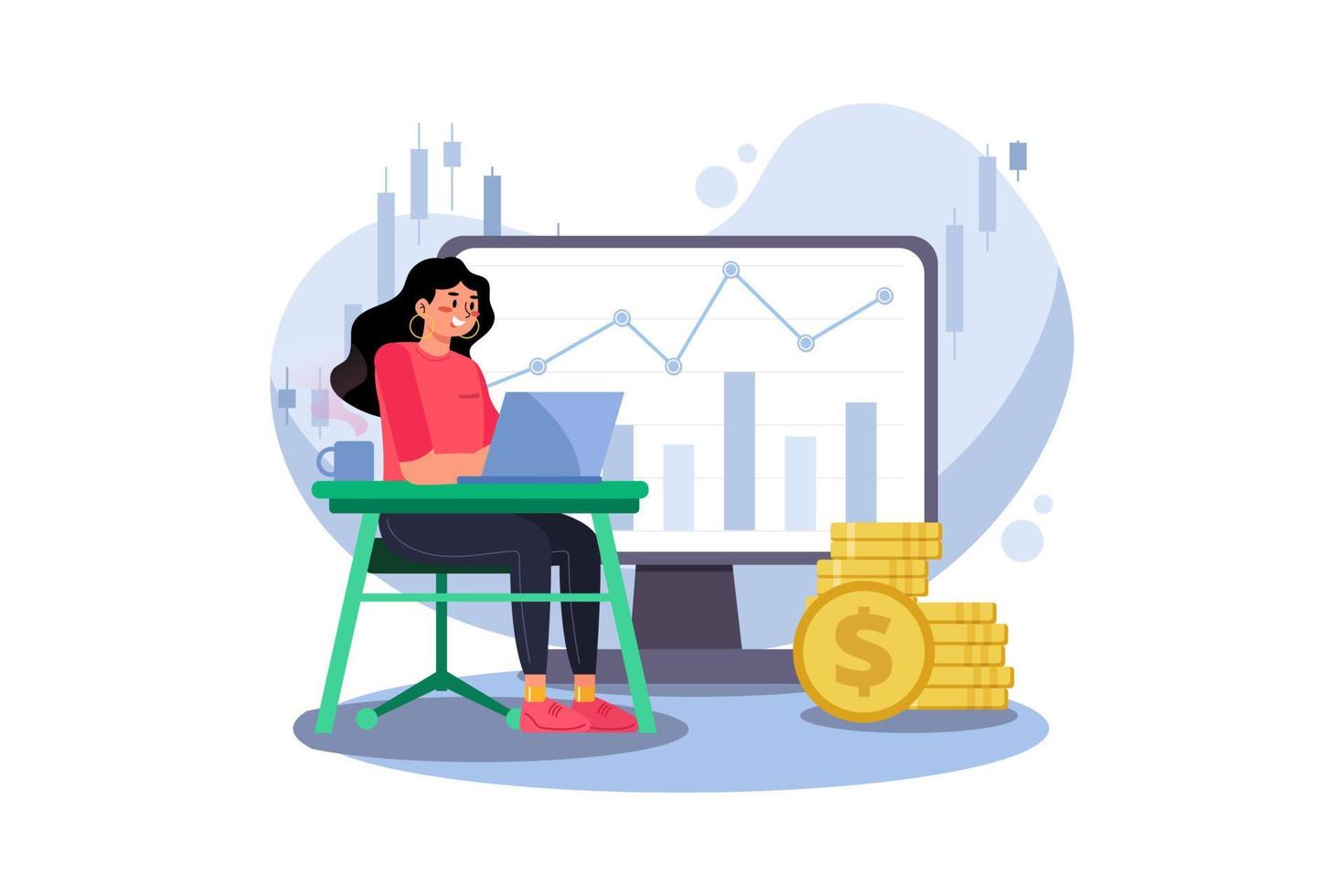 A girl analyzing the stock market vector
