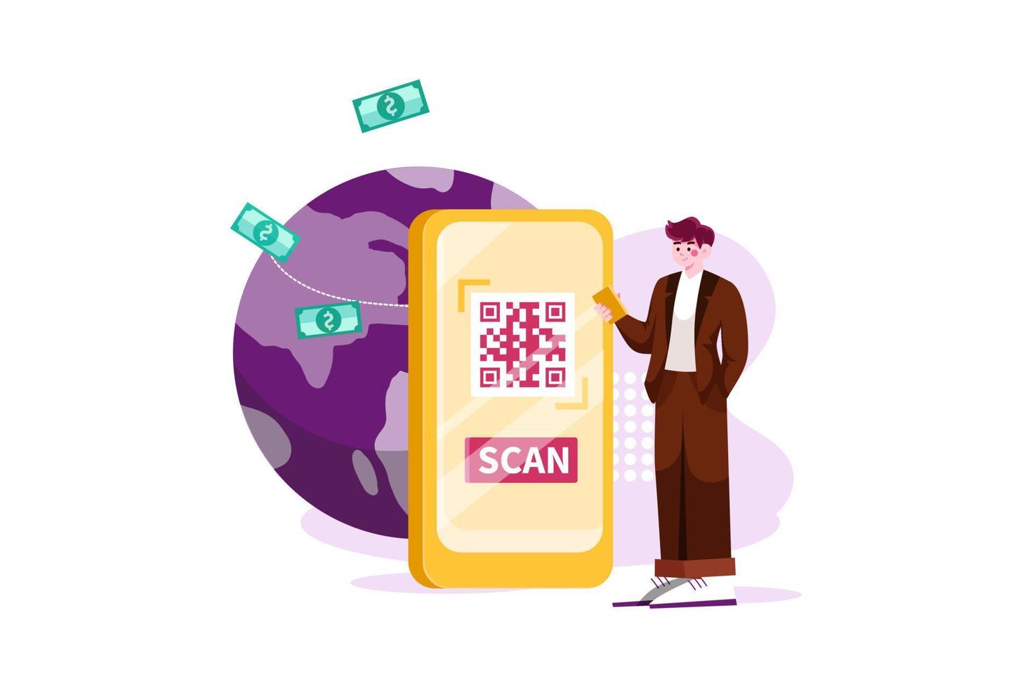 Businessman doing International payment via QR code vector