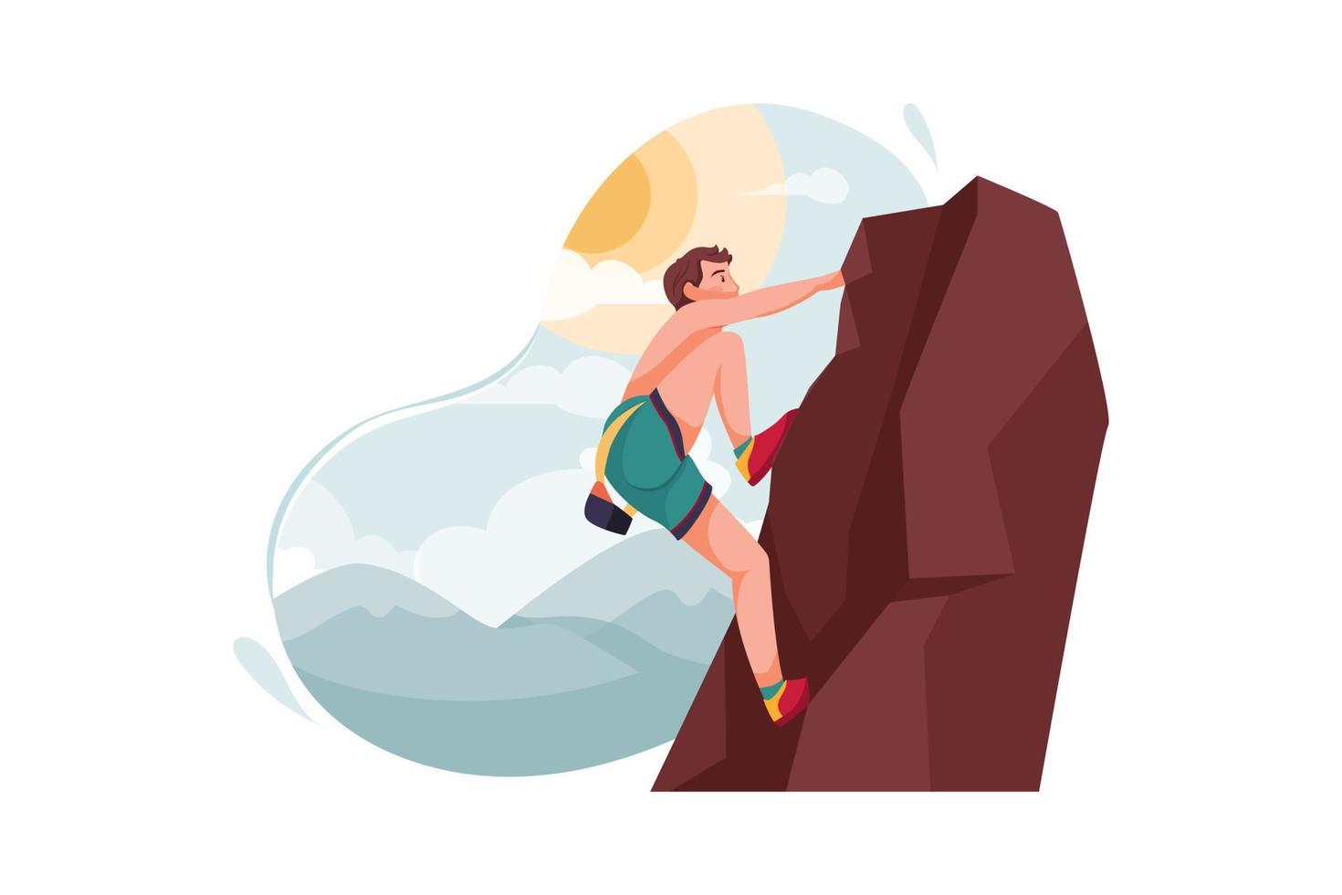 Man climbing on the mountain vector