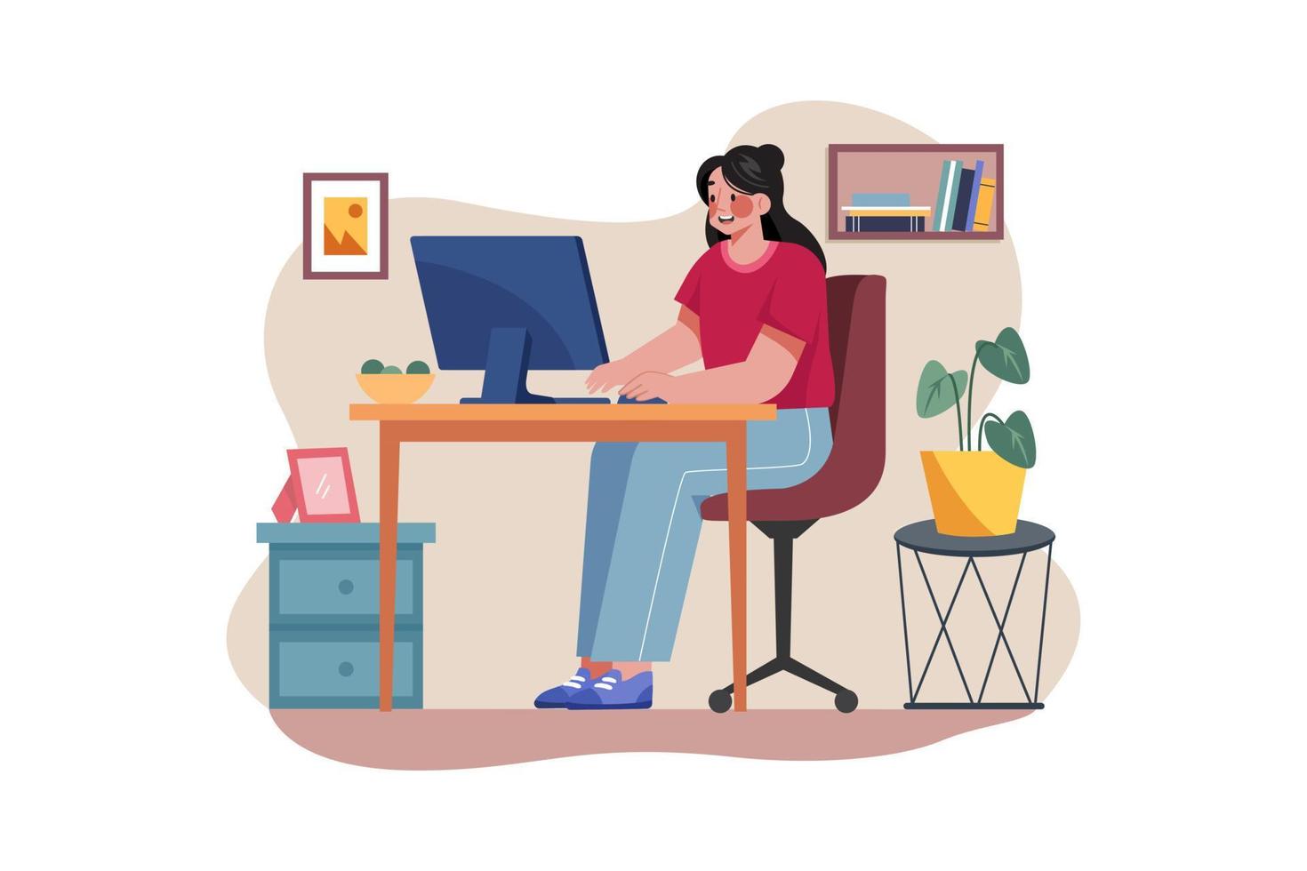 Woman Working From Home vector