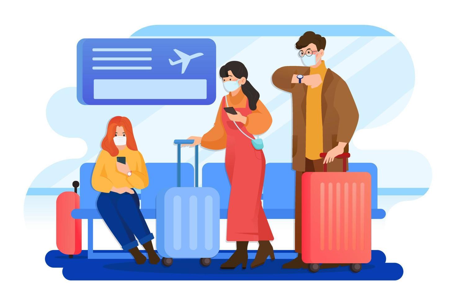 People wearing mask at the airport vector
