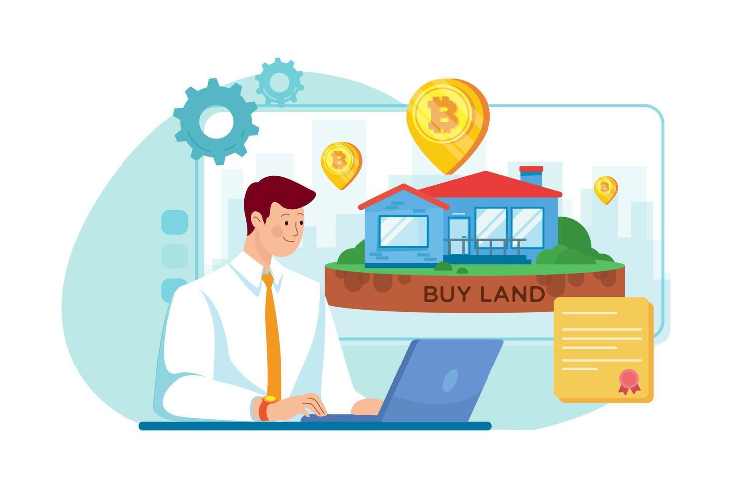 Businessman Buy Land Using Bitcoin vector
