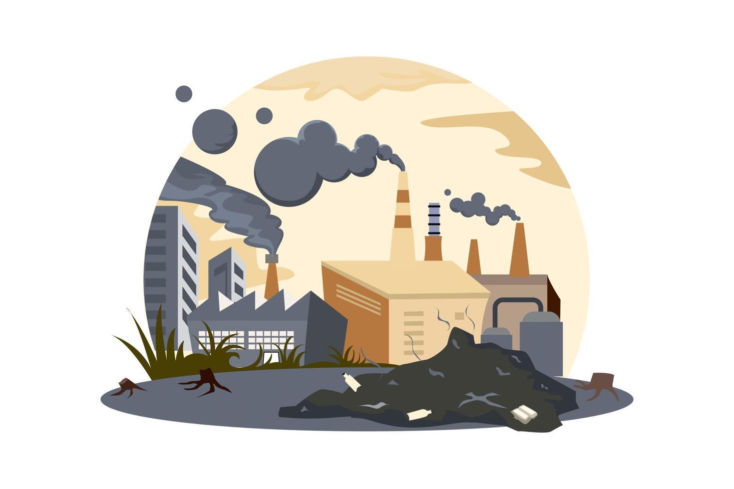 Environmental pollution man-made disastrous problems, orthogonal with household garbage piles and industrial waste. vector