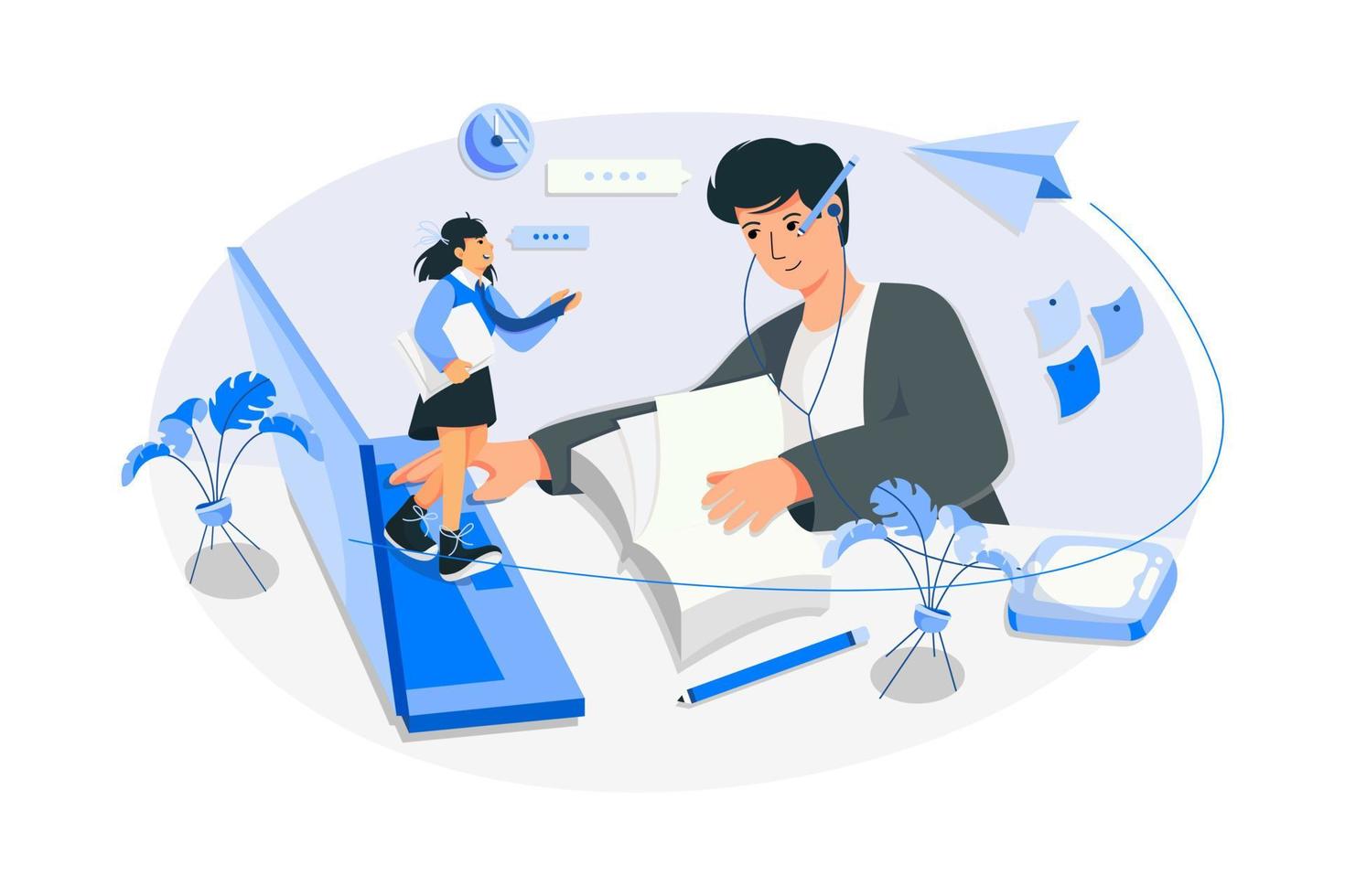 Online course with a boy searching vector