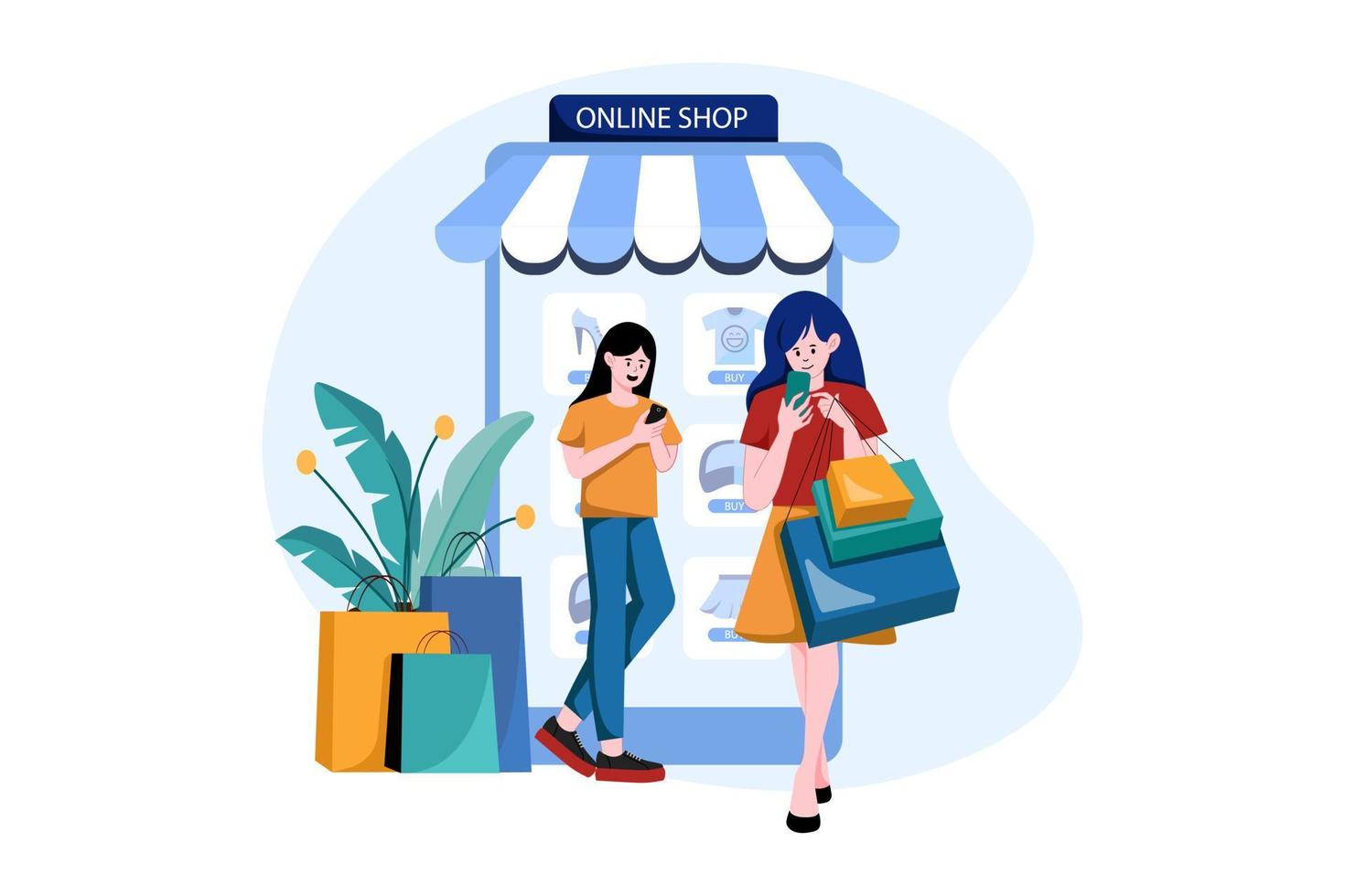 A Girl Looking For an Item in an Online Shop vector