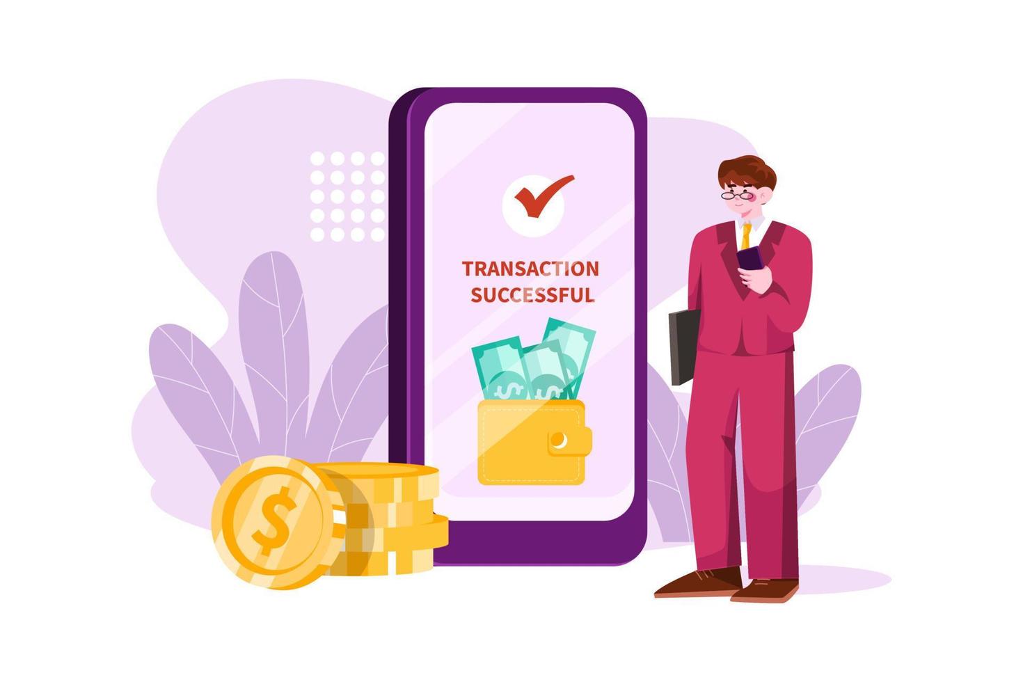 Businessman successfully transferred online money vector